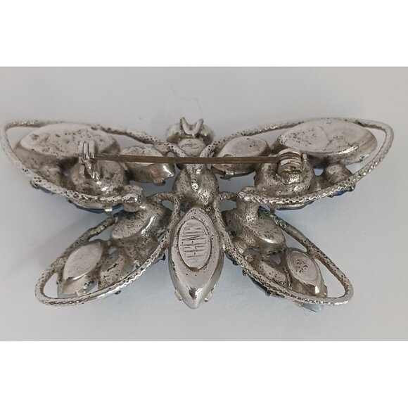 Regency Signed Blue  Aurora Borealis Rhinestone Butterfly Brooch Pin 2"×1.25" - Picture 3 of 6